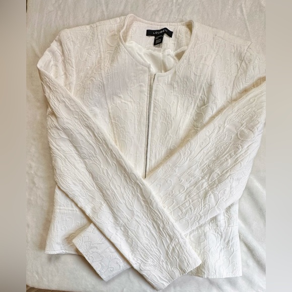 Louben white Jacquard Jacket Zip Up size 6 - Picture 8 of 8